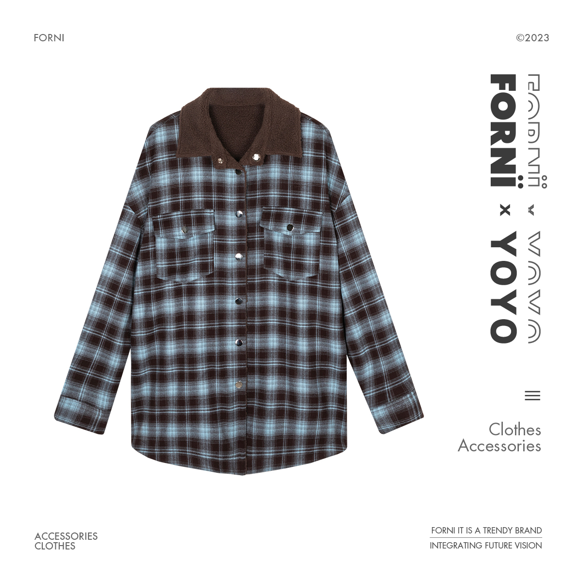  FORNI x YOYO 纽约冬季 两面穿格子毛绒外套