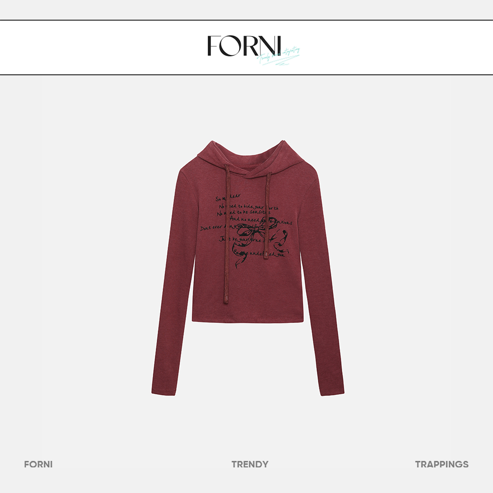 FORNI 柔感蝴蝶结 连帽修身上衣时尚休闲设计师ins女士