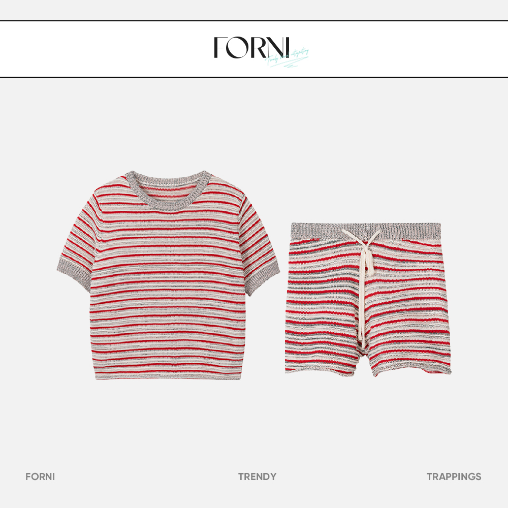 FORNI × YOYO 暴击条纹 撞色条纹套装针织时尚休闲圆领宽松设计师