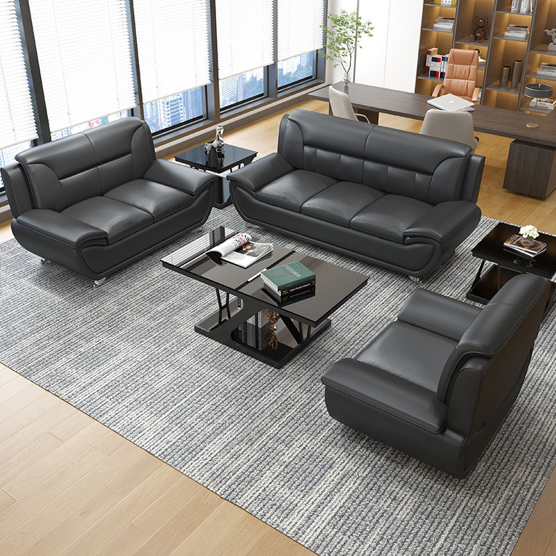 精选办公沙发简约现代商务会客接待办公室沙发茶几三人位真皮