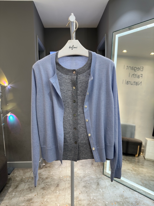 专柜2024冬款天空蓝假两件针织衫1FA231721-1