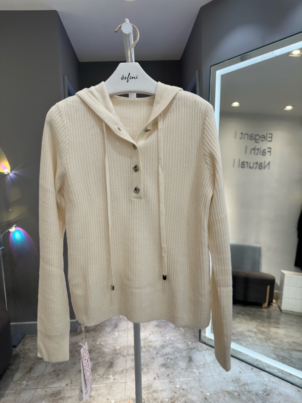 专柜2024冬款白色连帽针织衫1FA132521-1