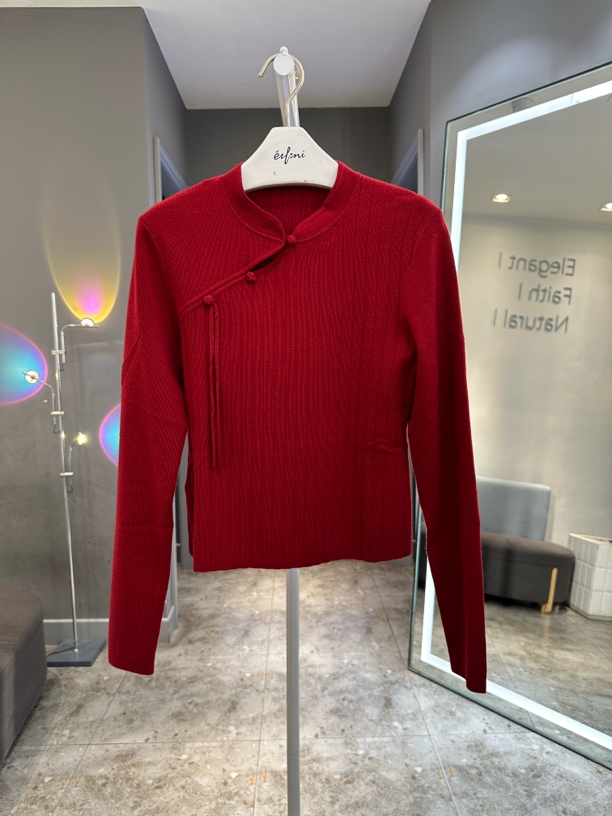 专柜2024冬款琳琅红国风针织衫1FC130704G