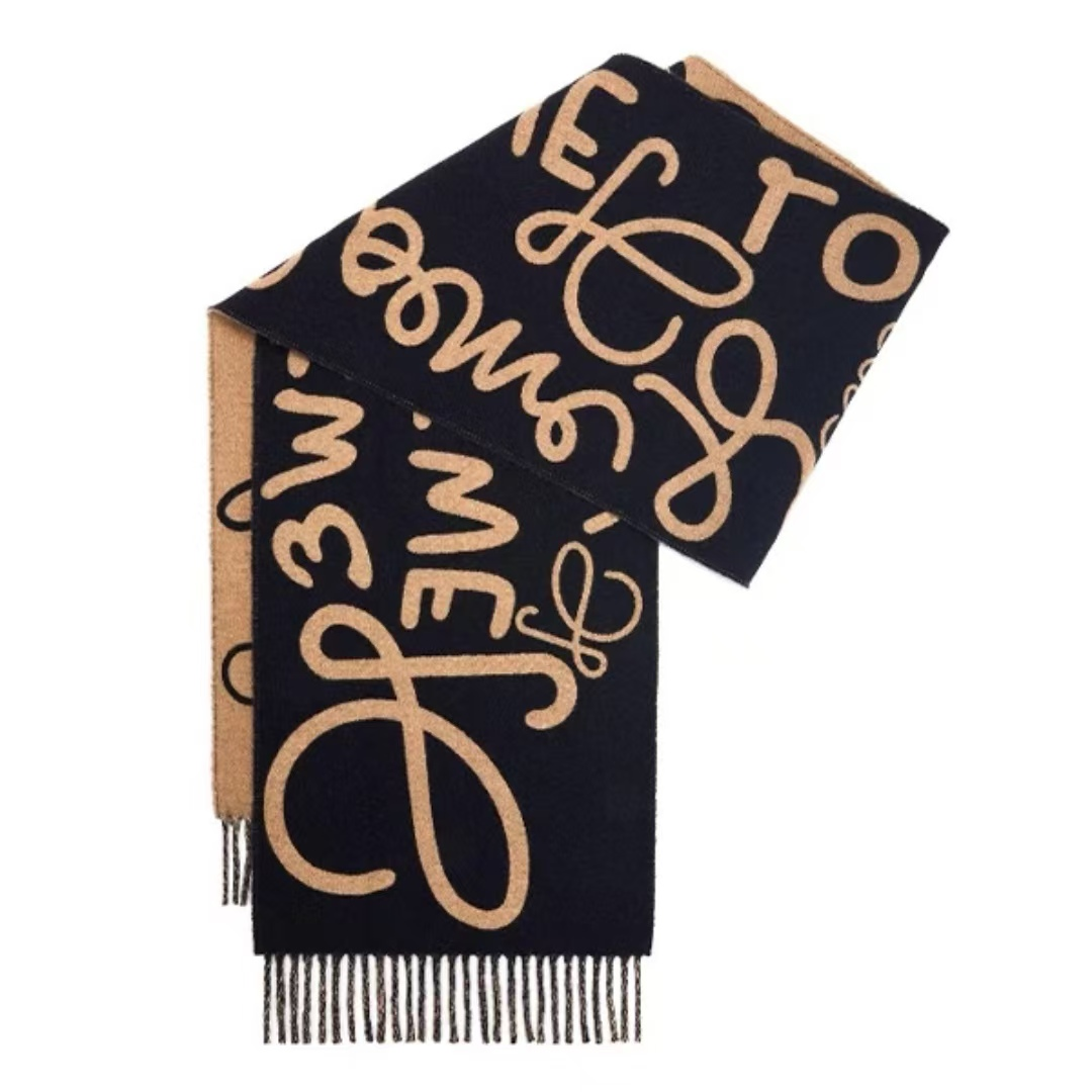 LOEWE/罗意威 欧美 羊毛 围巾 男女同款情侣款 棕色/黑色