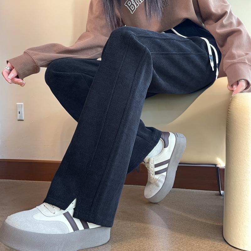 雪尼尔秋冬窄版香蕉阔腿裤女小个子宽松大码加绒加厚休闲直筒长裤