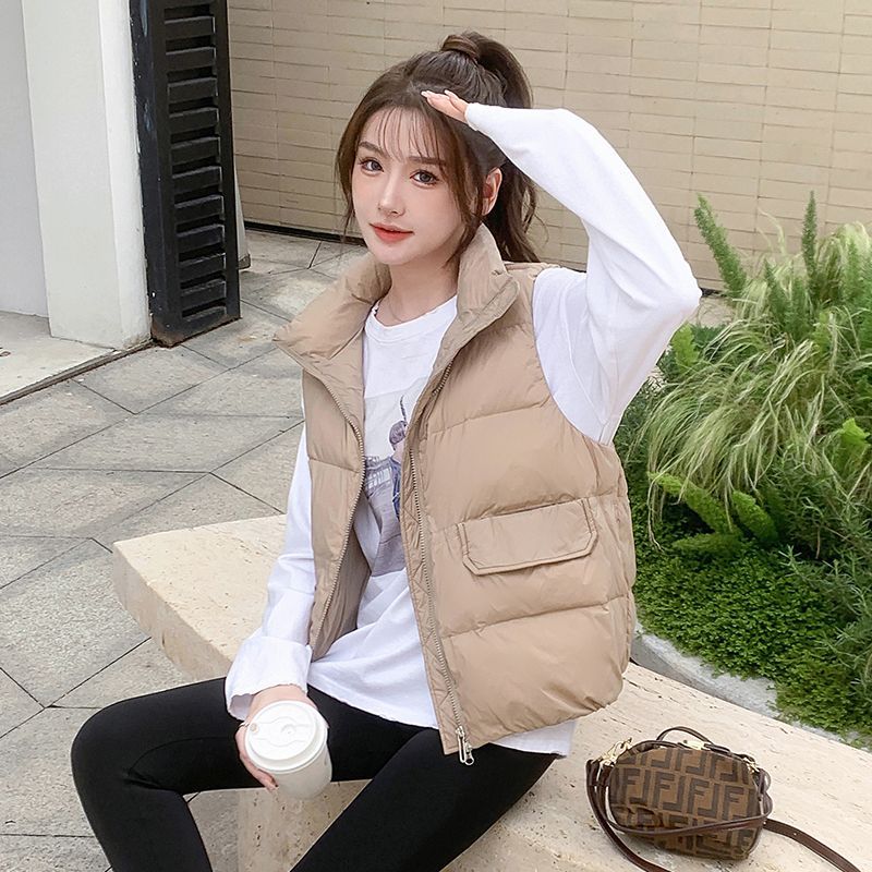 短款马夹女2023新款小个子背心秋冬宽松百搭立领坎肩简约学生马甲