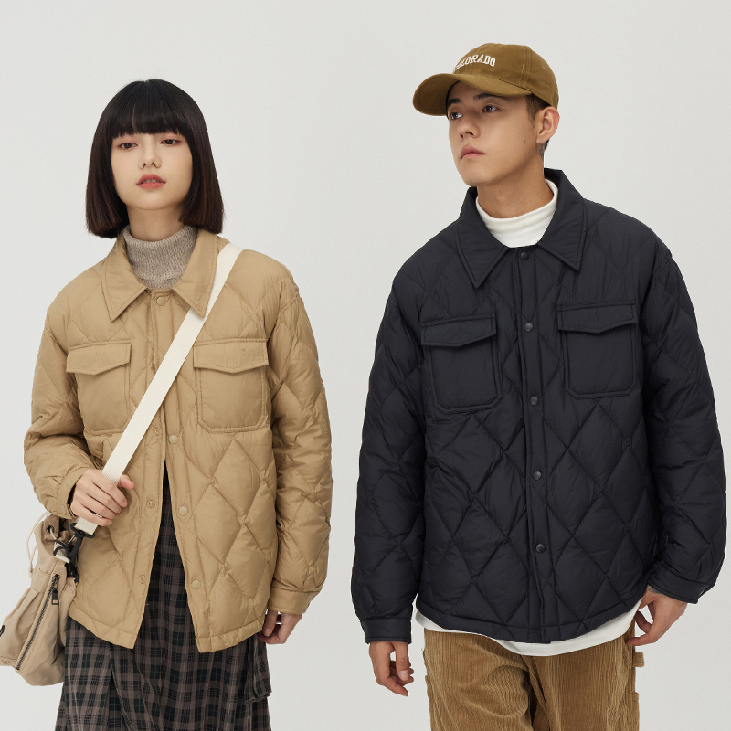 【新年福利】轻薄翻领夹克羽绒服情侣青年上衣休闲百搭保暖2310