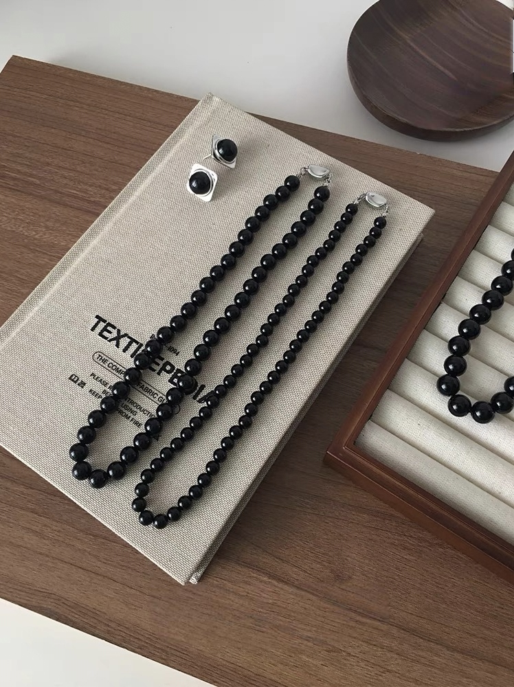 链子925银 《黑黝黝》7A天然黑玛925银链锁骨链8mm时尚小众