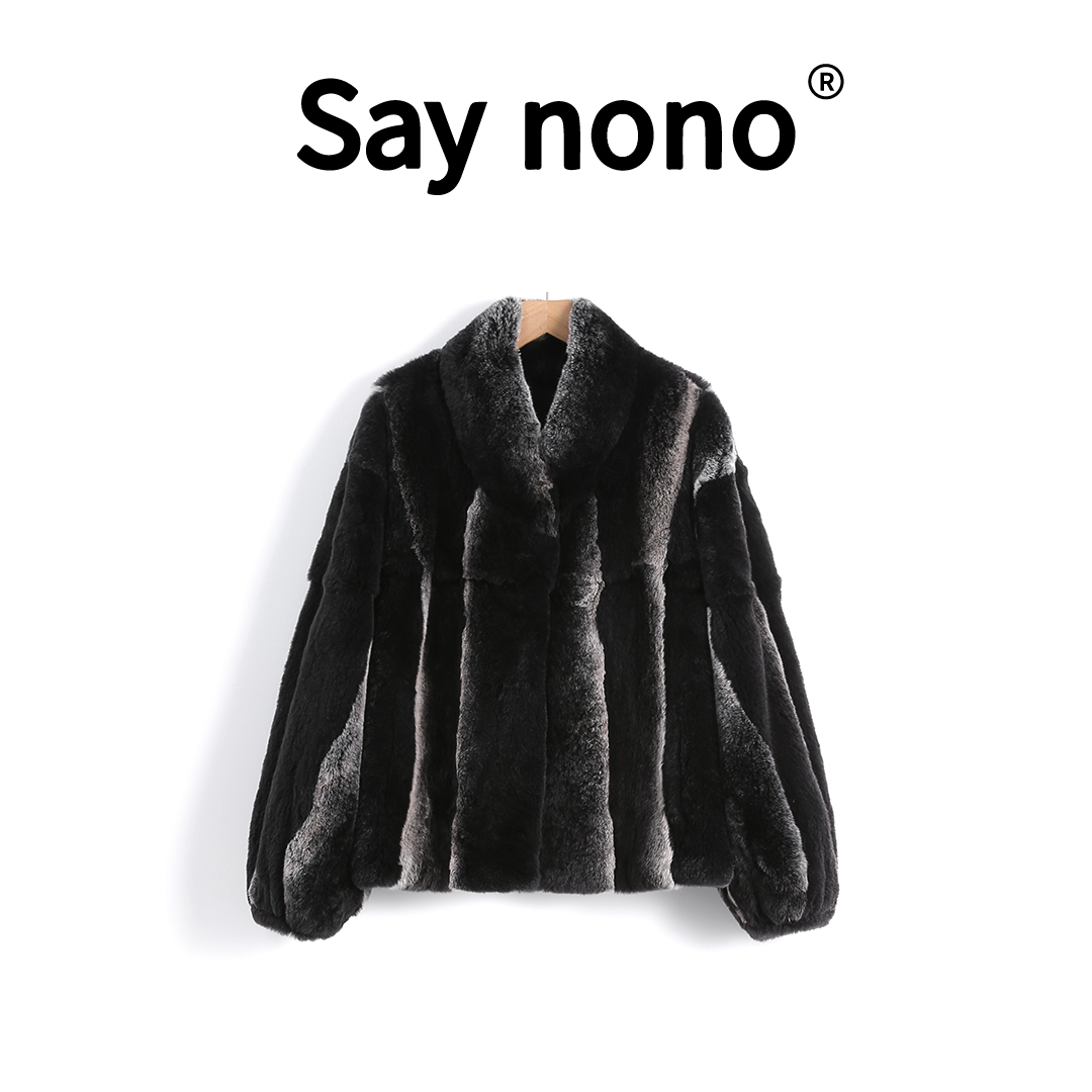 懒猫nono│Saynono 柔感撞色＿法国进口 雷克斯獭兔毛外套/XSM005
