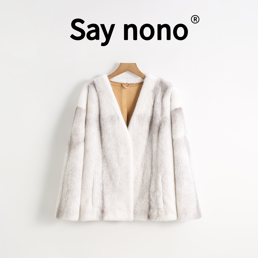 懒猫nono│Saynono 墨韵天成＿V领银十字皮毛一体水貂外套 -XS24838
