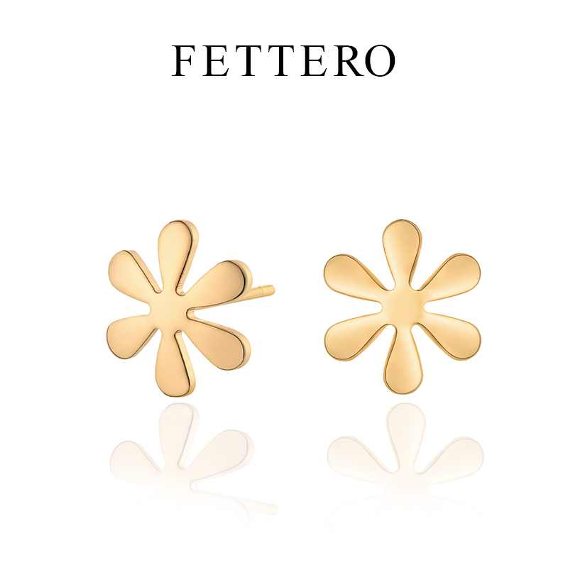 fettero 铜合金耳饰 【金色凹形六叶花耳钉】气质百搭简约小巧