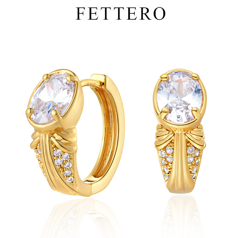 fettero 铜合金耳饰 【金色簇拥羽翼耳环】气质轻奢镶嵌