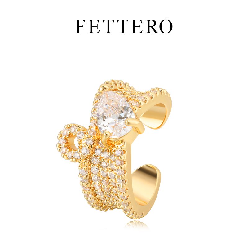 fettero 铜合金耳饰 【金色单个双水滴耳夹】轻奢气质法式小众精致