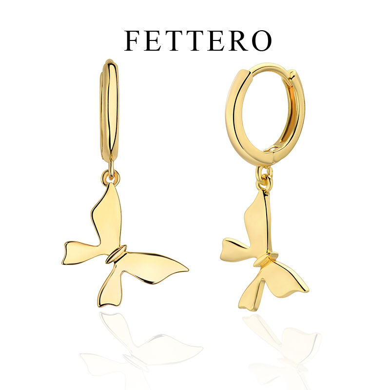 fettero 铜合金耳饰 【光面细蝴蝶耳环】高定设计时尚气质耳坠女