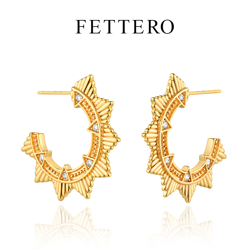 fettero 铜合金耳饰 【放射竖条三角尖对称耳钉】气质时尚小众简约