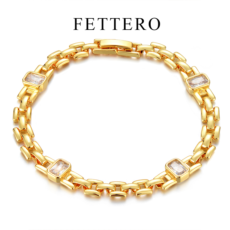 fettero 铜合金手链 【T锆格子链条手链】高定设计时尚个性ins风