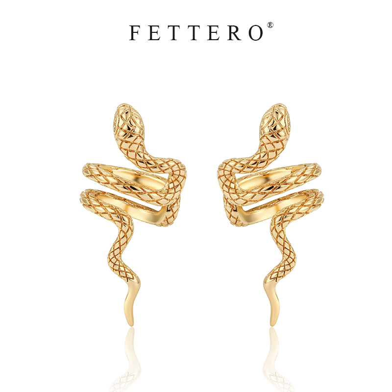 fettero 铜合金耳饰 【金色蛇对称耳夹】气质时尚ins冷淡风设计感