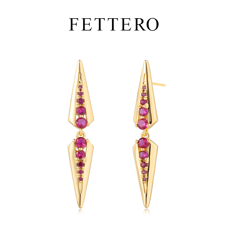 fettero 铜合金耳饰 【金色双盾耳钉】气质轻奢时尚百搭彩色镶嵌