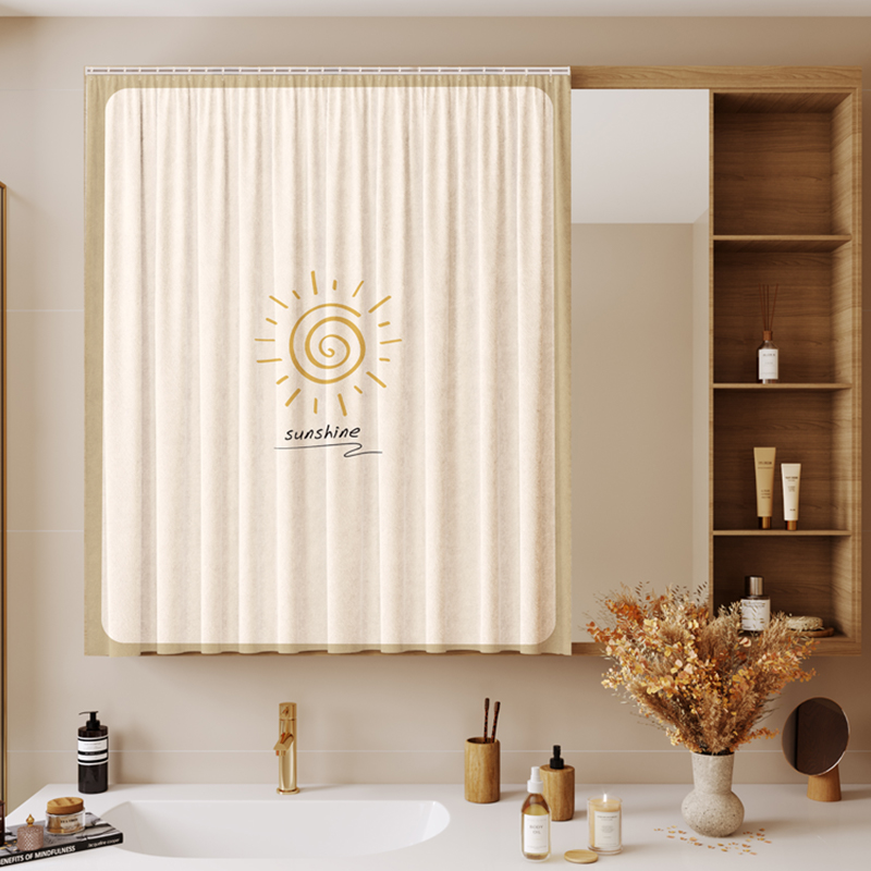 梳妆台镜子遮挡帘神器滑轨免打孔门帘遮镜帘子卫生间洗漱台遮盖布