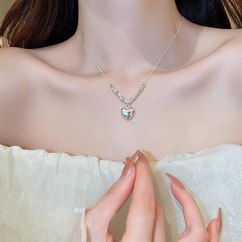 OULLEN 钛钢项链 不掉色碎银子爱心颈链高级感轻奢小众百搭项链女