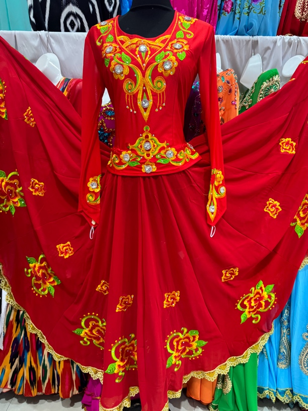 新疆重工刺绣带钻连衣裙带裤子