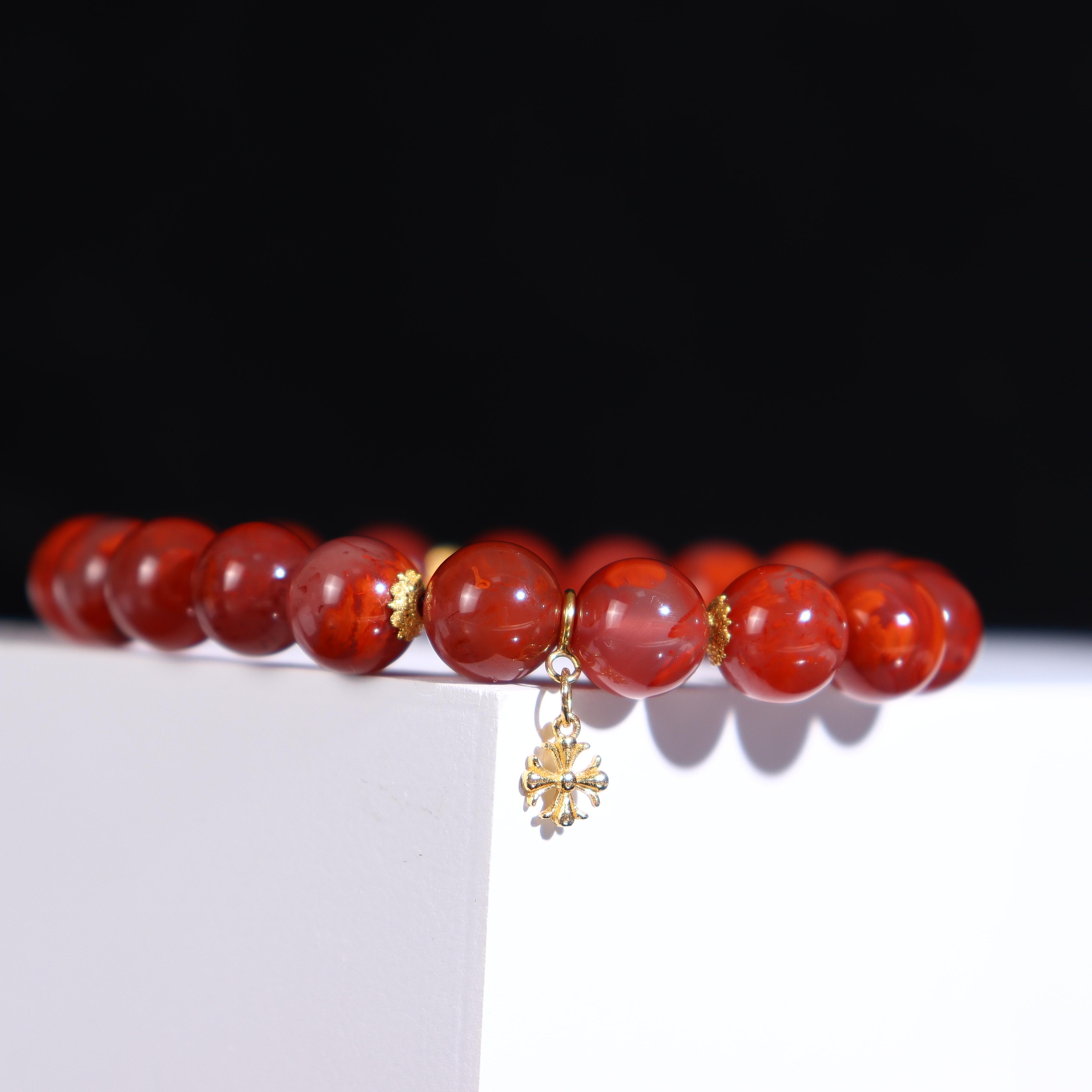 南红玫红手串18K金（9mm）