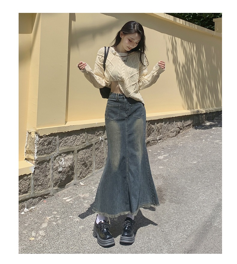 (高）十三行夏季薄款A字高腰直筒破洞显瘦复古时尚牛仔包臀半身裙