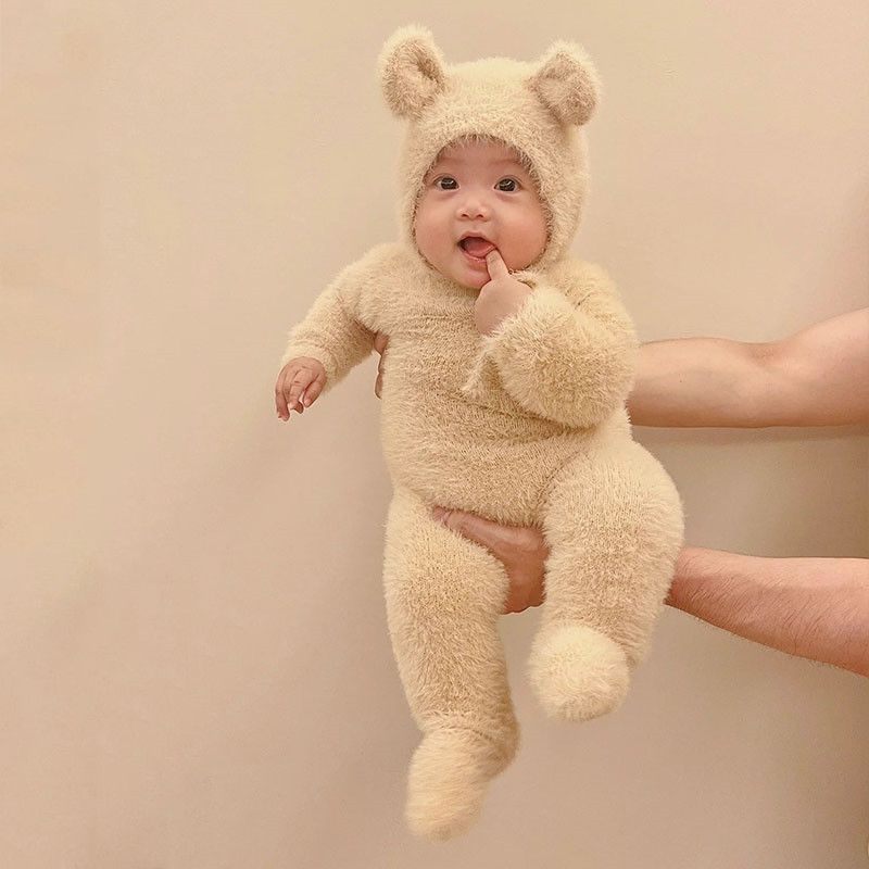 新品巴拉巴拉婴儿衣服秋冬装连体衣男女宝宝可爱超萌水貂毛包脚哈