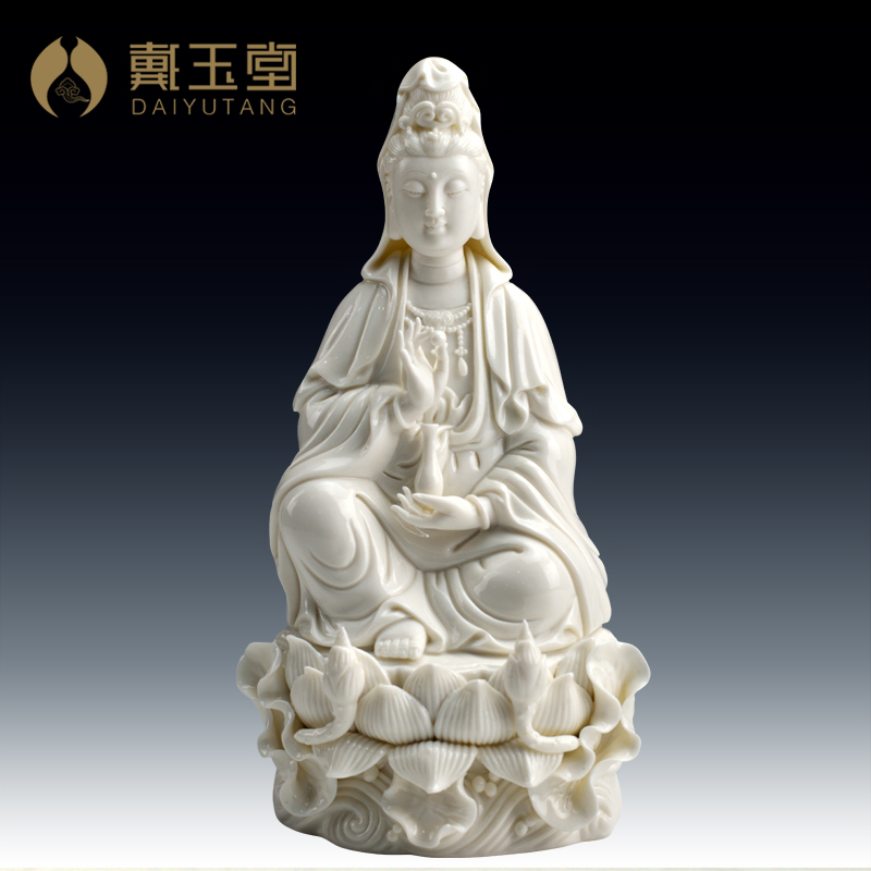 戴玉堂陶瓷南海观/音德化白瓷坐莲观/音坐像 居家装饰品手工