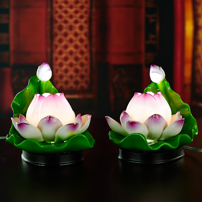 戴玉堂《莲花灯》陶瓷手工装饰灯家用荷花扇贝莲花灯家居装饰工艺品