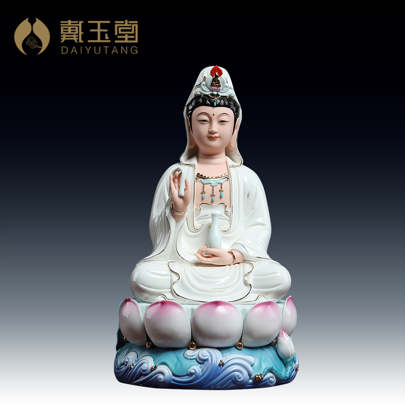 戴玉堂《宝莲观/音》德化陶瓷坐莲观音摆件居家客厅玄关 装饰工艺品