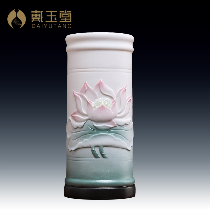 戴玉堂 陶瓷莲花插香筒 插花花瓶创意笔筒办公室家用客厅摆件