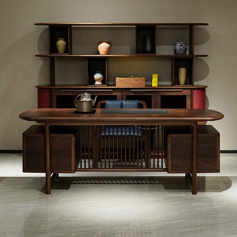 久阅简约风格黑胡桃木茶桌禅意实木茶台办公室高端茶桌