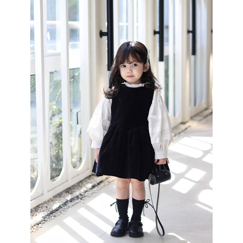 【AW】韩版童装女童赫本风套装裙子冬款女小童复古洋气背心裙上衣