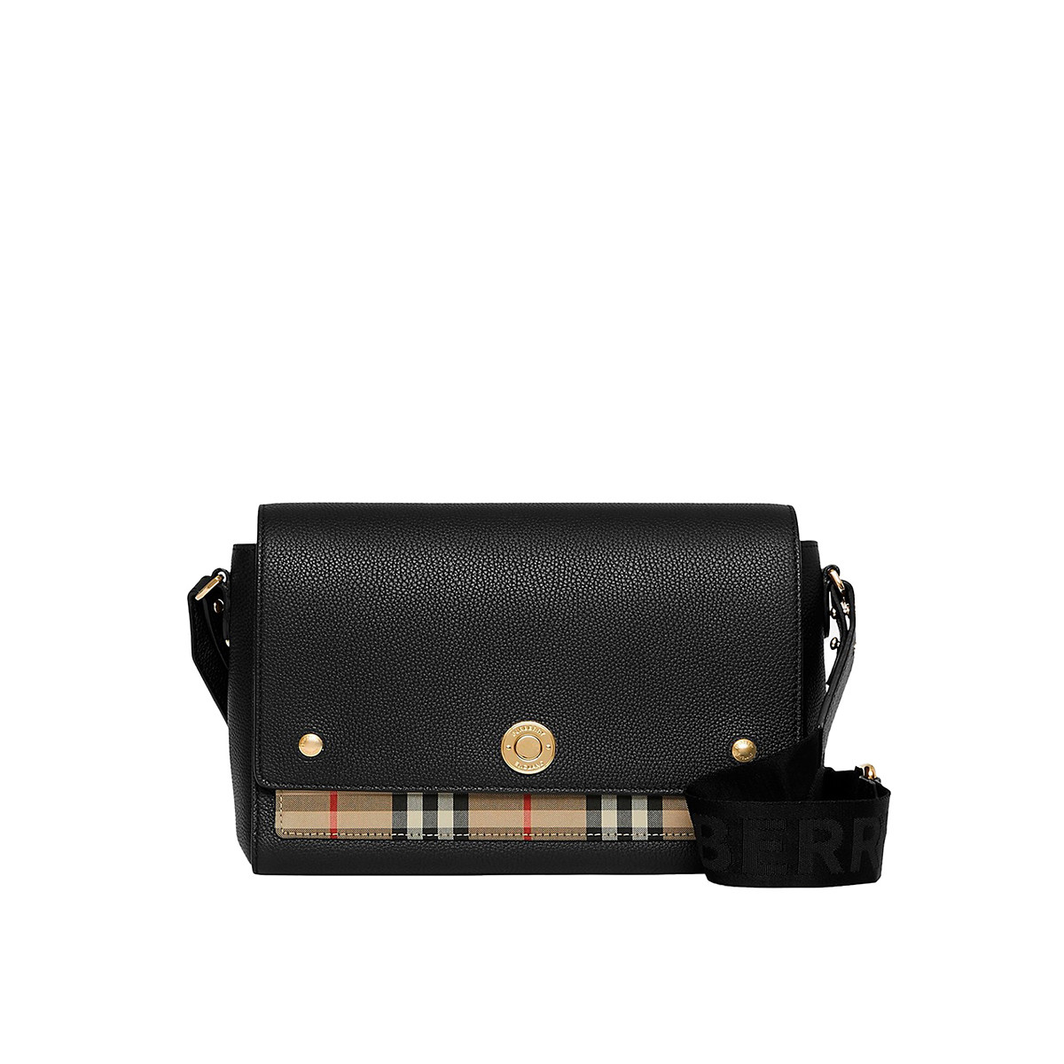 【商务时尚】博柏利经典复古风格纹拼皮革单肩斜挎包男女同款翻盖