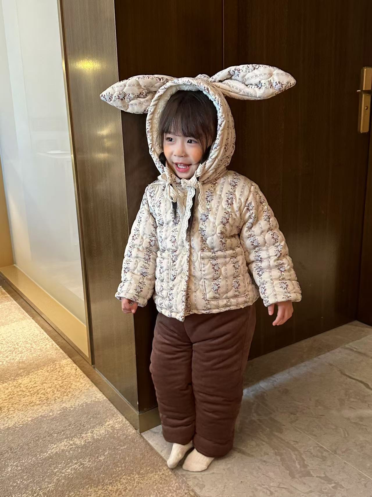 D.D.M【呆呆小兔】可外穿保暖三层加绒加厚儿童兔耳朵睡衣套装9971