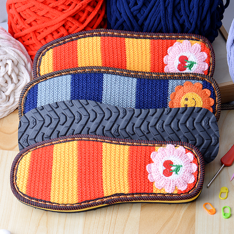 手工编织孺子牛花朵毛线鞋底鞋垫冬季橡胶防滑耐磨男女保暖泡沫底