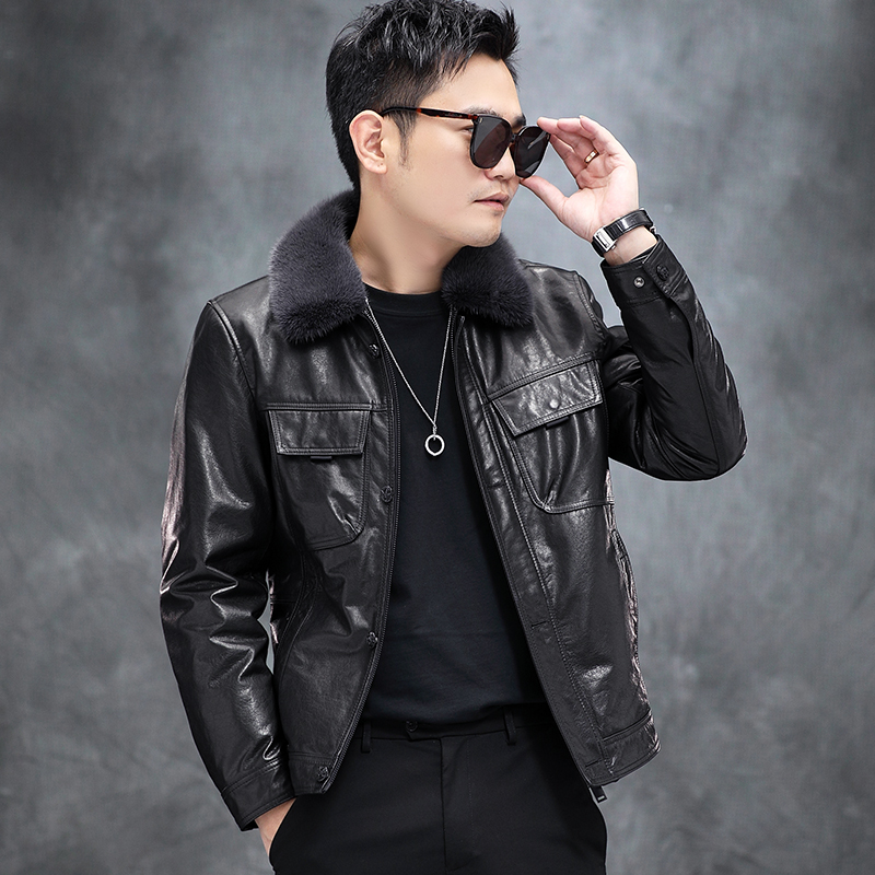 babibao/巴比豹【2296-SD厚】海宁保暖真油蜡牛皮桑蚕丝内胆貂毛领