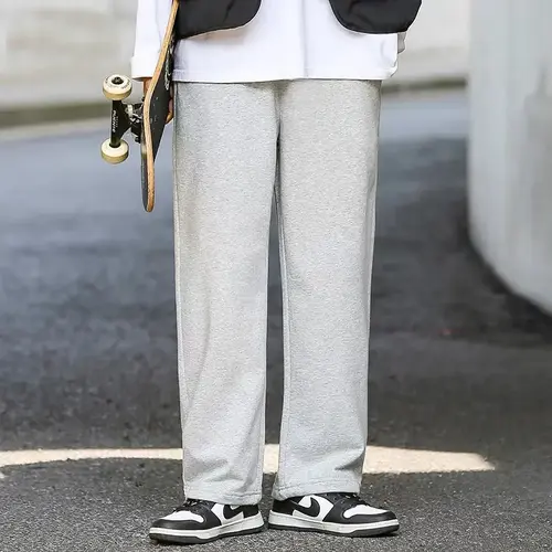 男士运动裤秋冬季直筒宽松休闲裤加绒收口纯色卫裤大码长裤子百搭