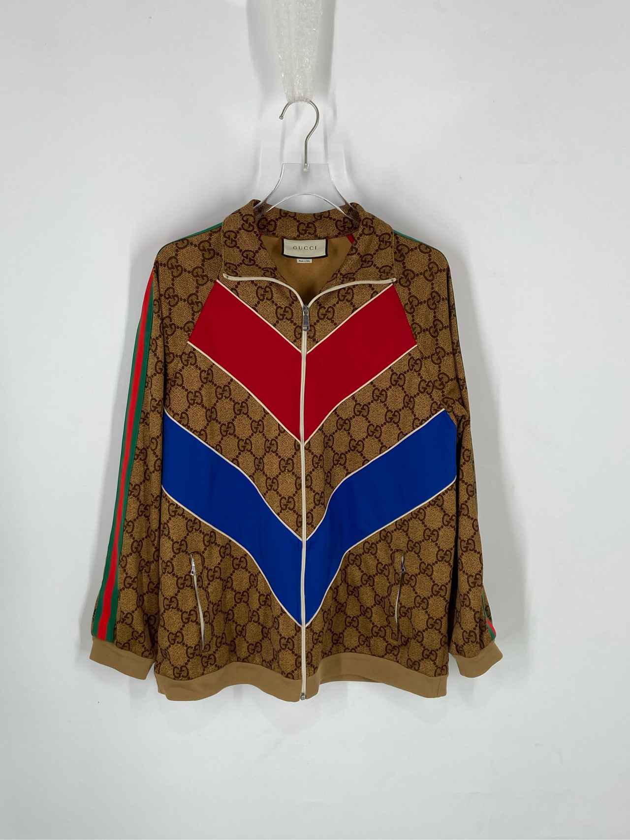 古驰Gucci古驰红蓝条纹老花满印logo拉链外套/M码/99新/02742