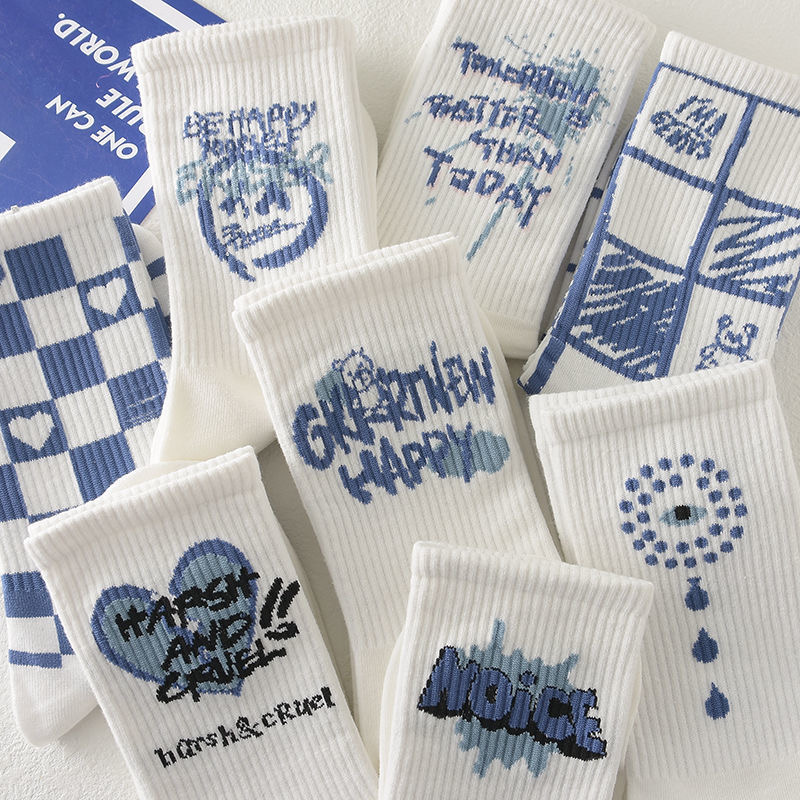 袜子女潮网红款防臭长筒袜秋冬可爱运动吸汗中长筒纯棉中学生棉袜