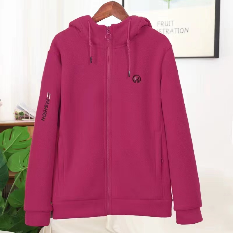 升级摇粒绒外套女士连帽款春秋季保暖带帽休闲户外抓绒衣女装外套