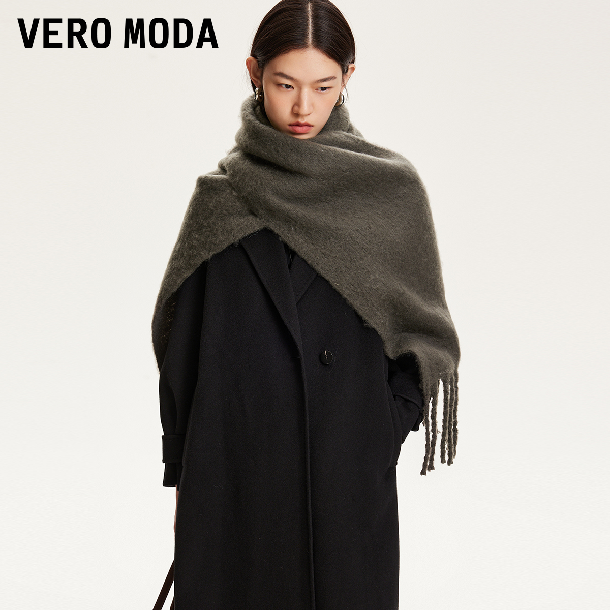 Vero Moda围巾秋冬北欧风流苏绒感加厚长款围巾百搭温柔知性洋气