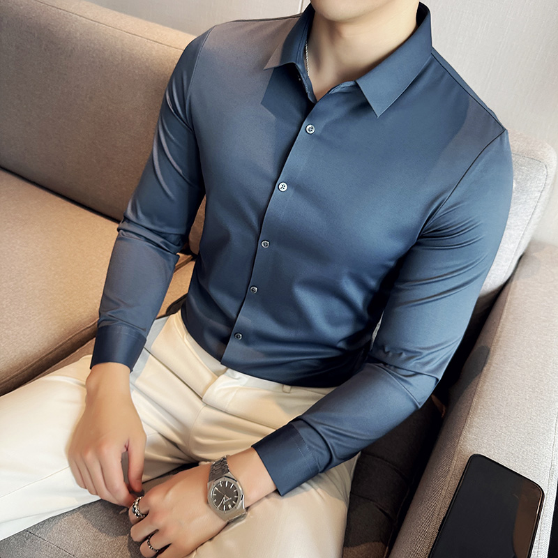 2024夏季男士长袖衬衫男士衬衣修身纯色商务职业衬衫男痞帅衬衫
