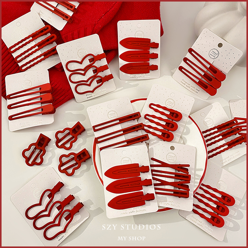 新年红色发夹女侧边前额刘海bb夹过年喜庆顶夹碎发小发卡春节头饰