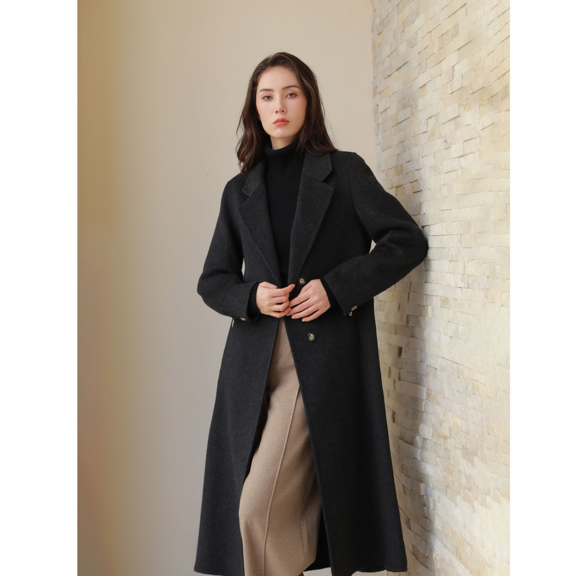 【山羊绒&绵羊毛&天丝】2025修身显瘦气质高端半里衬大衣24682