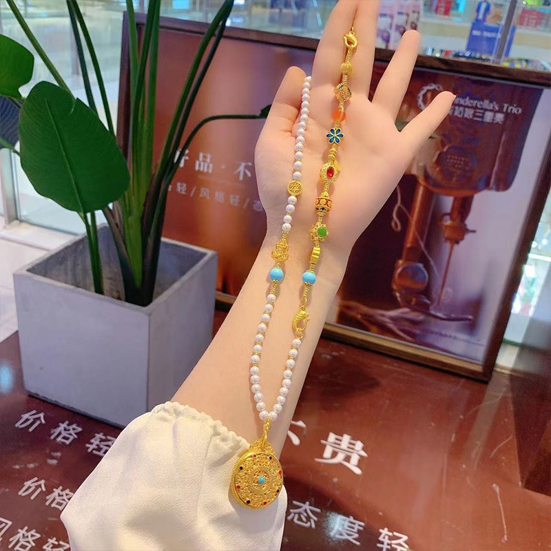 铜合金项链 新中式南洋贝珠一款多带多宝花丝镂空吊坠项链
