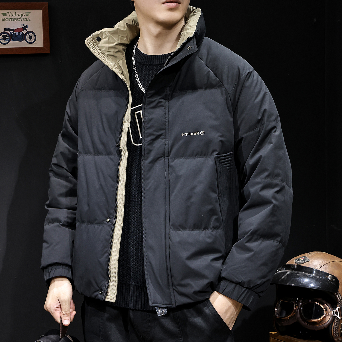 羽绒服男冬季2024新款加厚保暖立领男士短款工装潮牌宽松大码外套