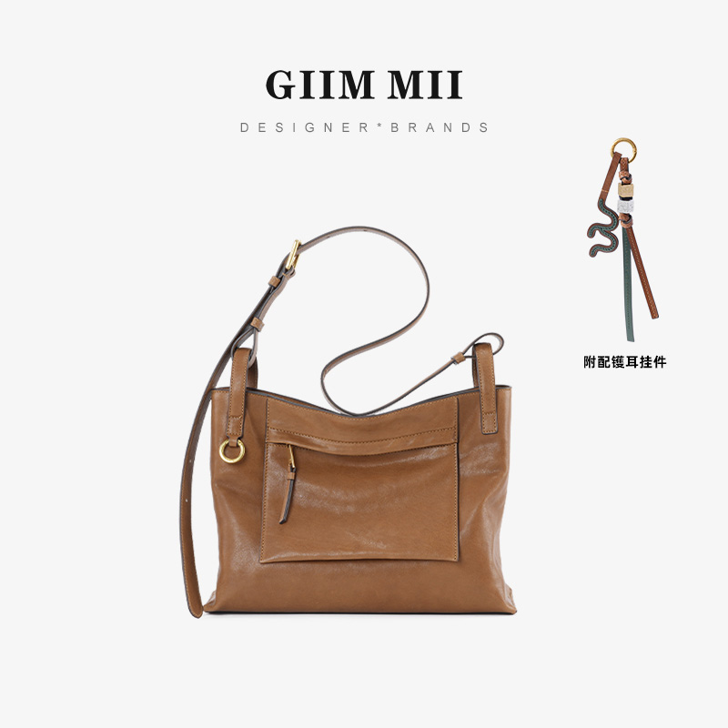GiiMMii小号镬耳hobo包头层植鞣牛皮单肩斜跨复古真皮托特包6201