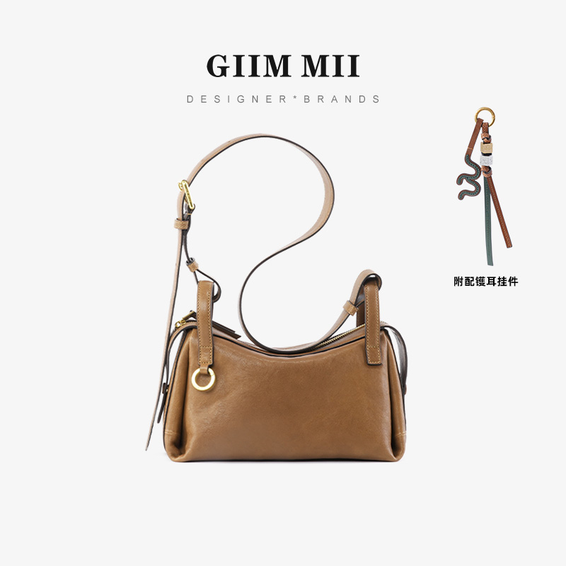 GiiMMii小号镬耳枕头包头层植鞣牛皮秋季大容量单肩斜挎包